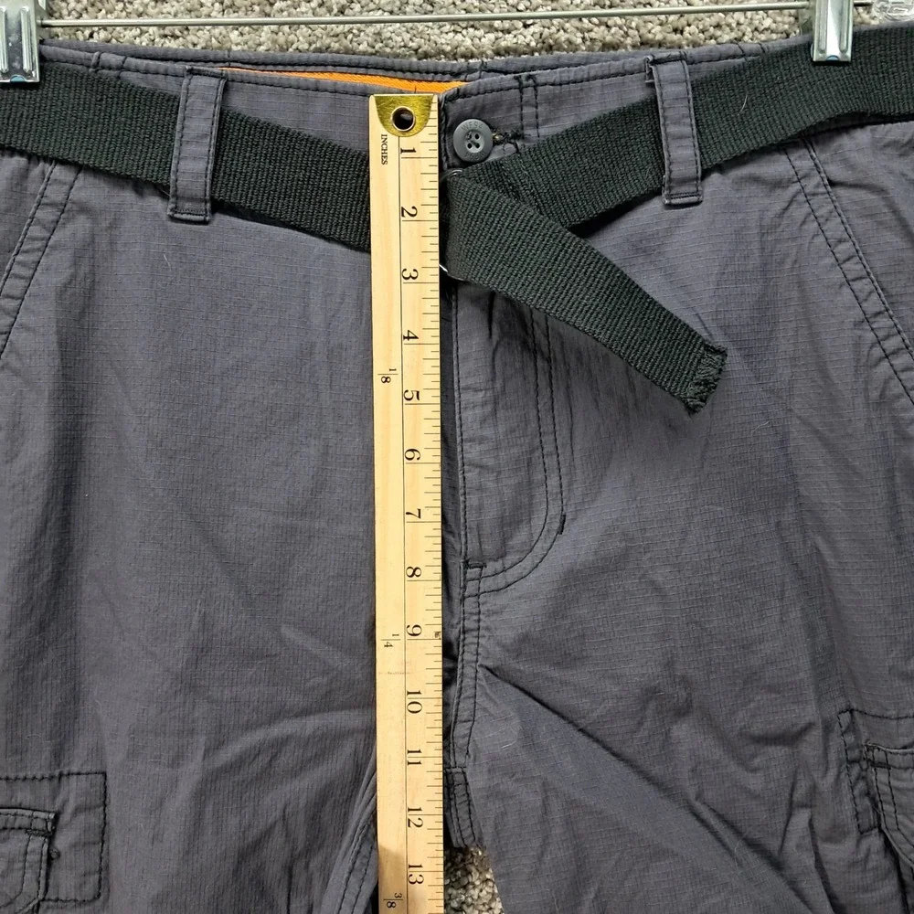 WearFirst Mens Cargo Shorts 34 Charcoal Gray Ripstop Belted Stretch Cotton 7044